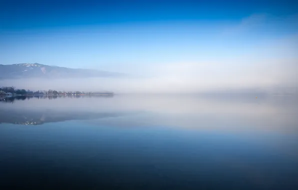 Небо, туман, озеро, Франция, утро, Анси