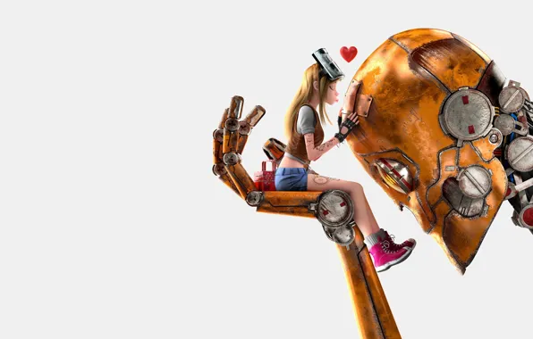 Девушка, робот, арт, Michael Santin, Girl and Robot