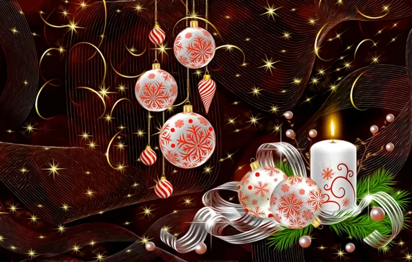 Картинка свет, темный фон, рендеринг, праздник, завитушки, свеча, Новый Год, Рождество