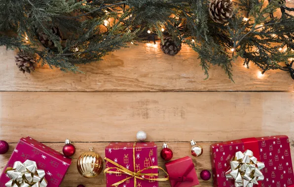 Украшения, подарок, новый год, Рождество, гирлянда, Christmas, wood, New Year