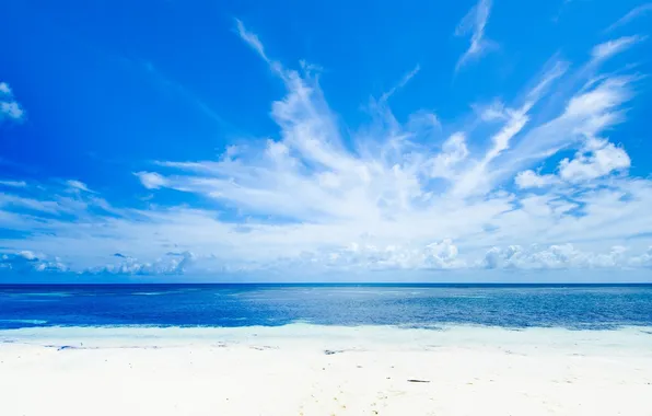 Картинка море, пляж, небо, облака, природа, тропики, синева