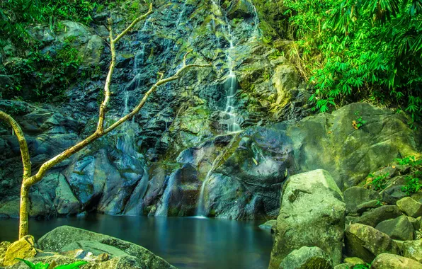 Зелень, камни, водопад, Таиланд, Khuekkhak