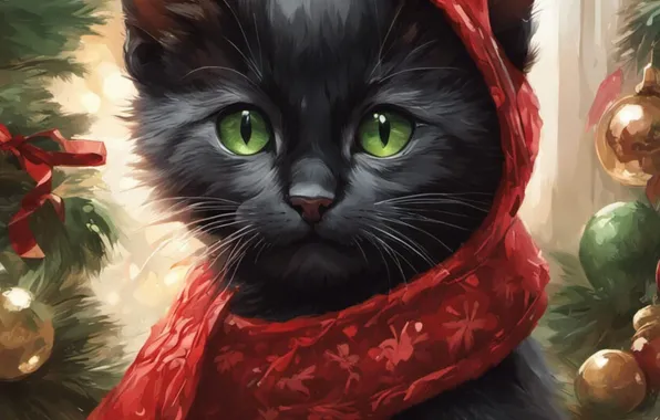 Кошка, взгляд, котенок, мордашка, ИИ-арт, нейросеть