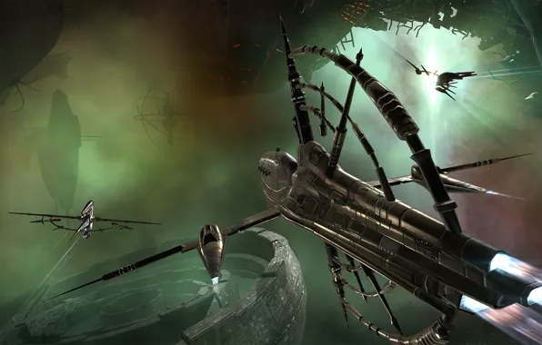 Туманность, станция, астероиды, Космос, space, руины, космический корабль, eve online