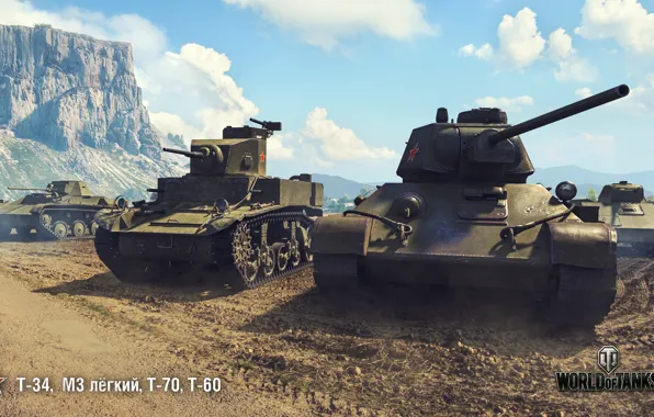 Картинка Т-34, WoT, World of Tanks, Т-70, Wargaming, Т-60, М3 лёгкий