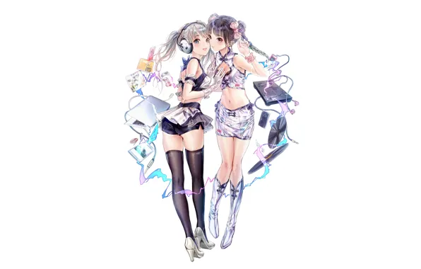 Girl, sexy, cleavage, shorts, thighhighs, long hair, boobs, anime