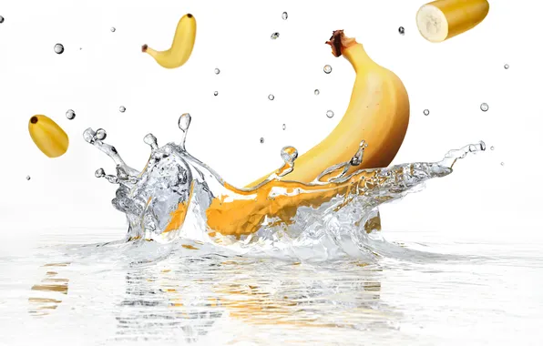 Картинка вода, брызги, белый фон, банан, water, banana, white background, sprays