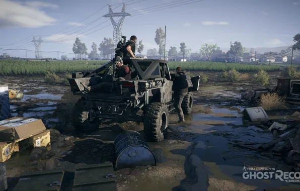 Машины, деревня, грязь, солдаты, ghost recon wildlands
