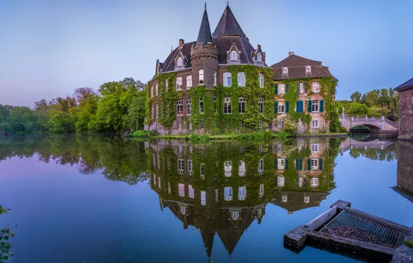 Картинка вода, пруд, отражение, замок, Германия, архитектура, Germany, ров