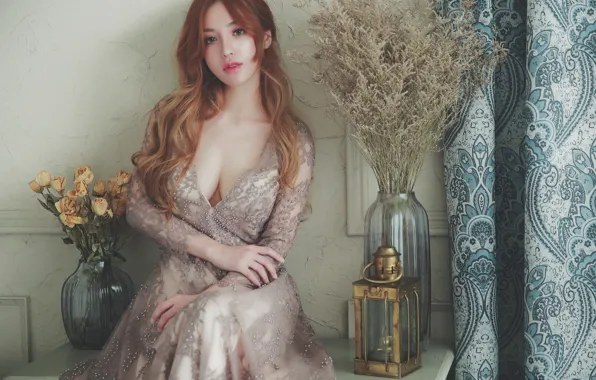 Картинка лицо, фон, модель, волосы, платье, азиатка