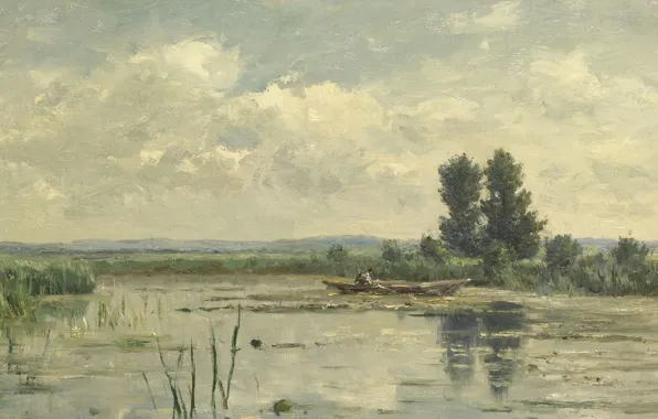 Пейзаж, лодка, масло, картина, Виллем Рулофс, Озеро в Лосдрехте