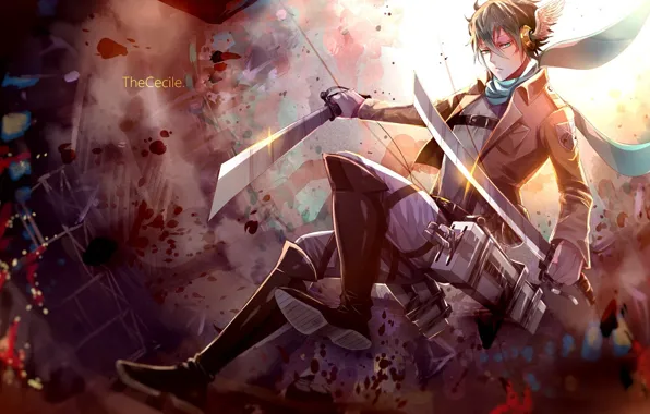 Взгляд, арт, солдат, парень, Shingeki no Kyojin, Атака титанов, Вторжение гигантов