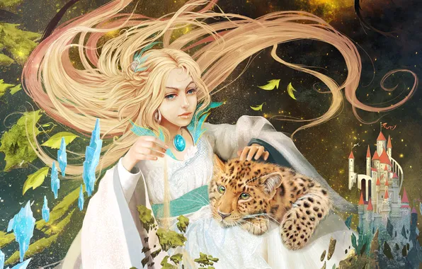 Картинка девушка, природа, волосы, леопард