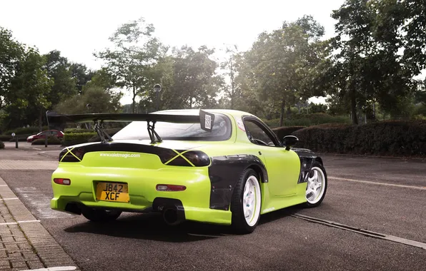 Green, тюнинг, сзади, Mazda, зеленая, мазда, RX7, Drift Car