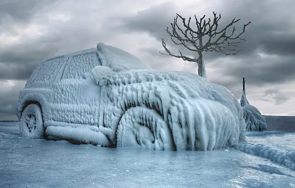Лед, зима, автомобиль, обледенение