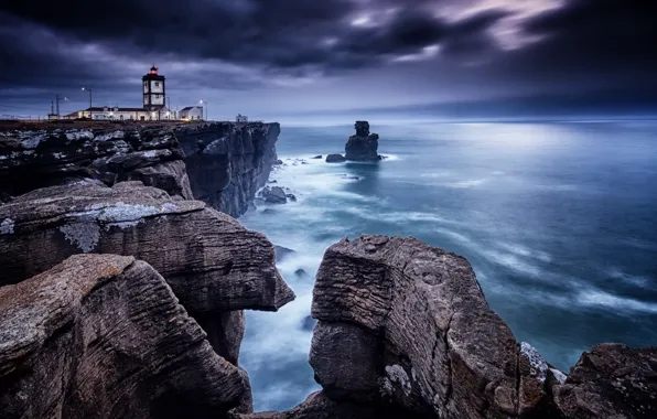 Картинка seascape, Portugal, Lighthouse, Peniche, Cape Carvoeiro