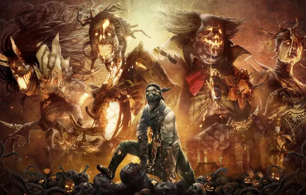 Маска, очки, монстры, парень, трупы, Dead by Daylight