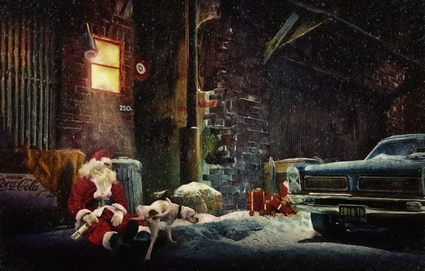 Картинка Собака, Новый год, Санта, Дед Мороз, Настроение
