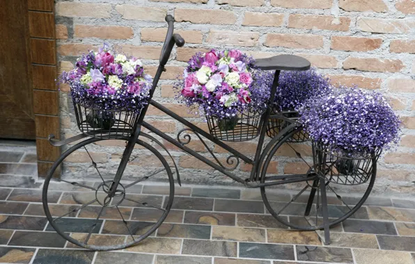 Цветы, велосипед, букеты, композиции