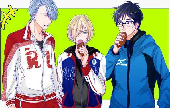 Аниме, арт, парни, Yuri on Ice, Юрий на льду, Виктор Никифоров, Юри Катсуки, Юрий Плиседский
