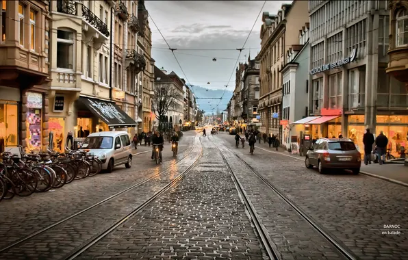 Город, улица, вечер, линия, трамвайная