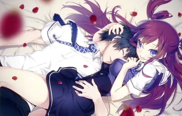 Девушка, спит, парень, двое, Grisaia no Kajitsu