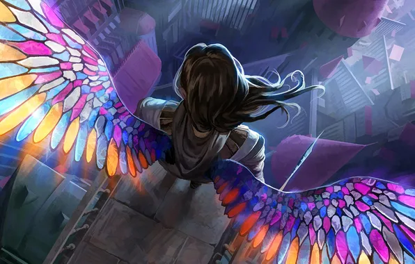 Картинка colorful, woman, wings, angel