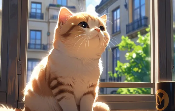 Кошка, взгляд, поза, котенок, мордашка, ИИ-арт, нейросеть