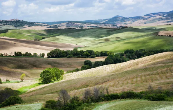 Картинка пейзаж, природа, холмы, поля, Италия, Тоскана