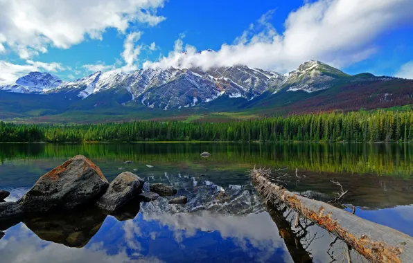 Облака, горы, озеро, Канада, Альберта