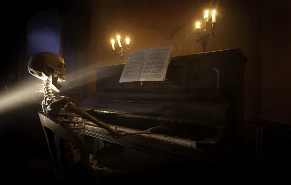 Музыка, скелет, пианино