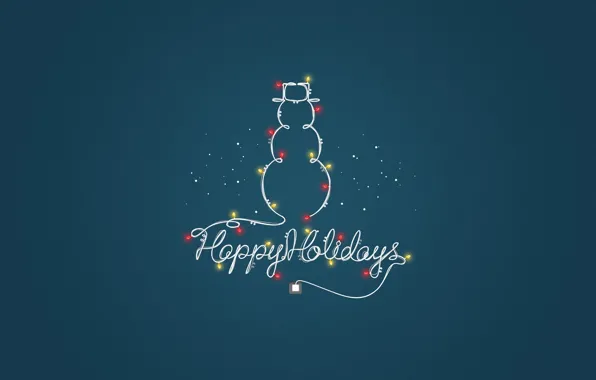 Новый год, минимализм, снеговик, гирлянда, Happy Holiday