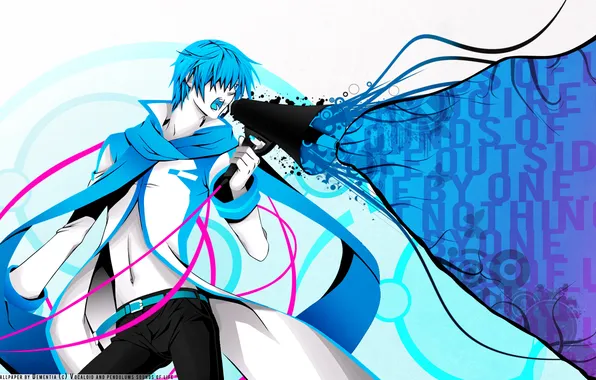 Картинка аниме, шарф, anime, фан арт, кричить, синий волосы, love is war