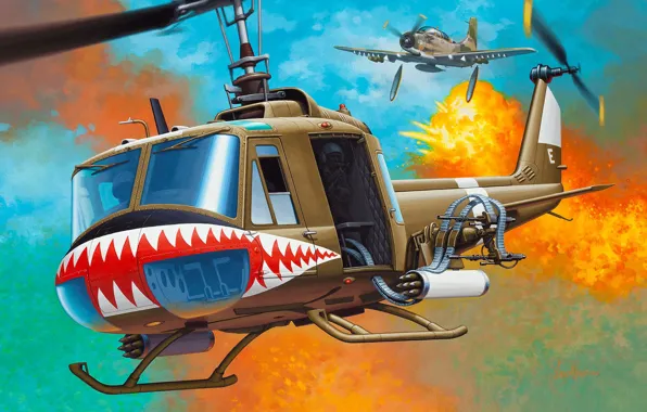 Картинка Bell, UH-1, Iroquois, Huey, американский многоцелевой вертолёт