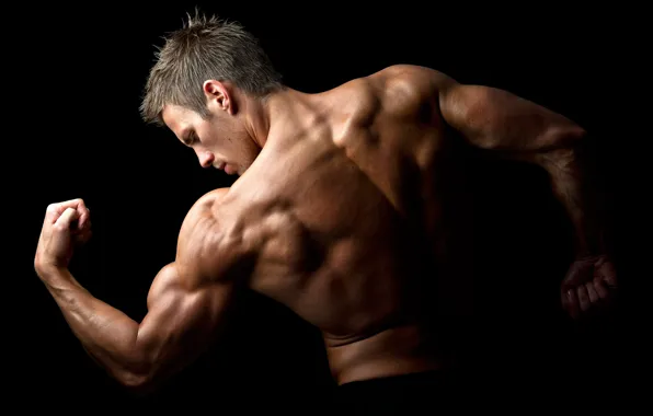 Поза, спина, прическа, muscle, мышцы, бодибилдинг, фон black, back