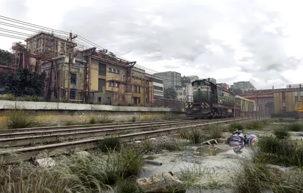 Картинка здания, загрязнение, локомотив, Valentine Sorokin, Condemned Motherland
