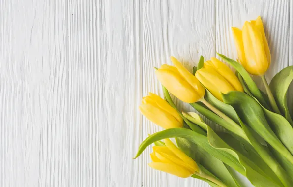 Картинка цветы, букет, весна, желтые, тюльпаны, fresh, yellow, wood