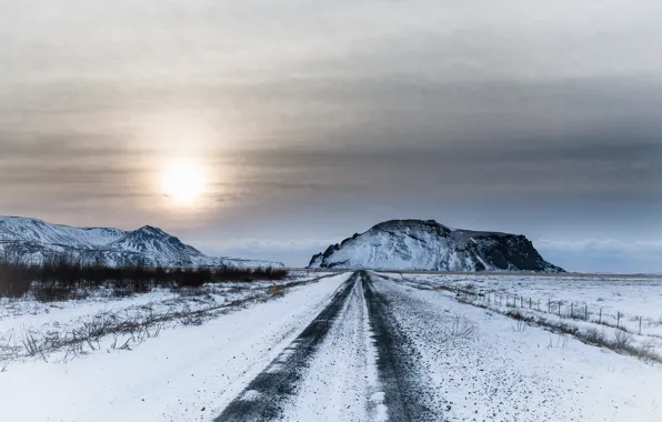 Картинка зима, дорога, небо