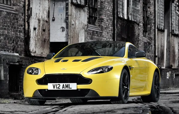 Авто, желтый, Aston Martin, передок, front, V12 Vantage S