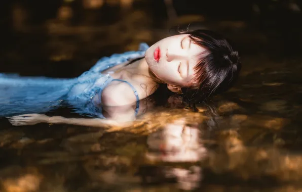 Beautiful, Asian, Model, Water, Woman, River, Wet, Pretty