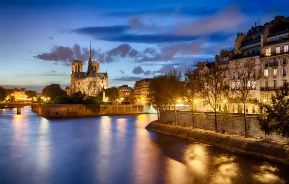 Картинка свет, город, река, Франция, Париж, вечер, Сена, Paris