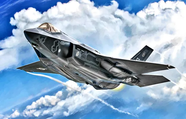 Картинка USA, USAF, Lightning II, Lockheed Martin, F-35A, истребитель пятого поколения, многофункциональный истребитель, наземный истребитель (CTOL)