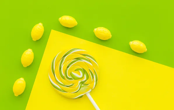 Фон, лимон, lemon, конфета, yellow, candies, lollipop, gree