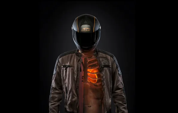 Картинка сердце, шлем, чёрный фон, KTM, торс, Мотоциклист, Sportmotorcycle, рёбра