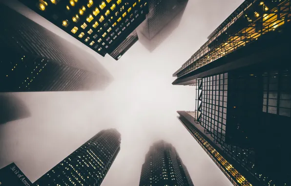 Картинка город, туман, дома, небоскребы, США, высотки