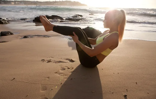 Sand, pose, workout, fitness, Yoga