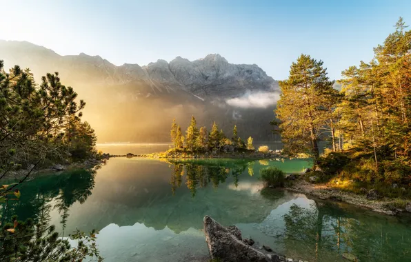 Лес, солнце, горы, озеро, красиво, Zugspitze, Max Forst