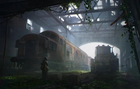 Человек, разрушения, техника, ангар, Abandoned depot