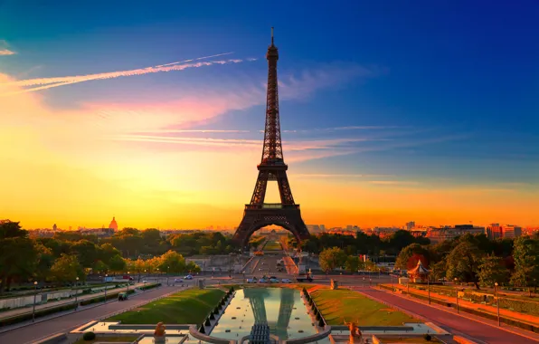 Закат, город, Франция, Париж, Эйфелева башня, красочный, beautiful france, Paris sunset