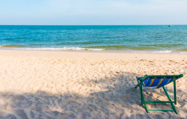Песок, море, волны, пляж, лето, небо, шезлонг, summer